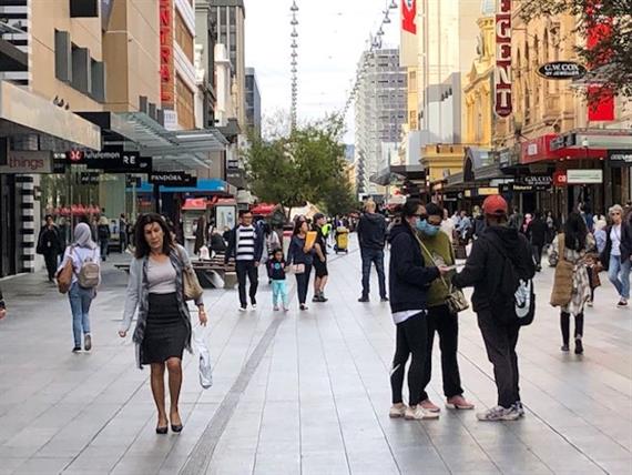 Image submitted to <i>Jeweller</i> on 6 May, shows that shoppers have begun to return to retail precincts such as Adelaide’s Rundle Mall (pictured), as lockdowns are eased across the country.” /></a>Analysis of foot traffic patterns and retail spending suggests Australians are slowly returning to stores as states and territories prepare to relax social-distancing restrictions – yet figures are still far below 2019 levels.   <a href=