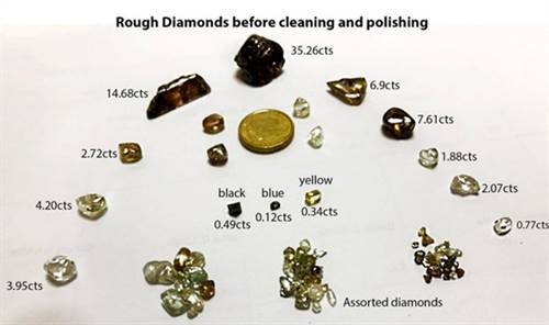 Rough brown and white diamonds found at the site