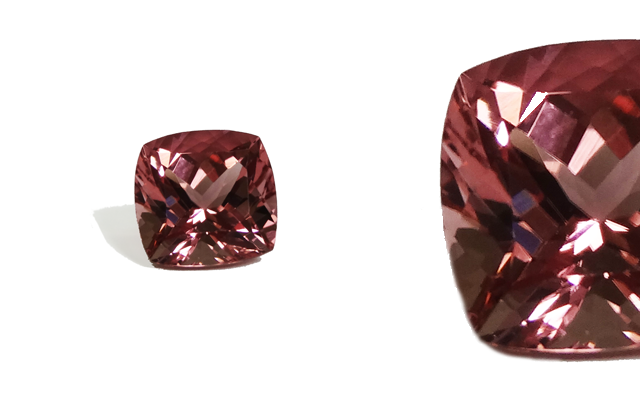 Sovereign Gems’ cushion-cut pink-peach tourmaline 