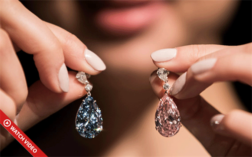 Two different coloured earrings have sold for more than US$57 million, setting an auction record. Image courtesy: Sotheby's