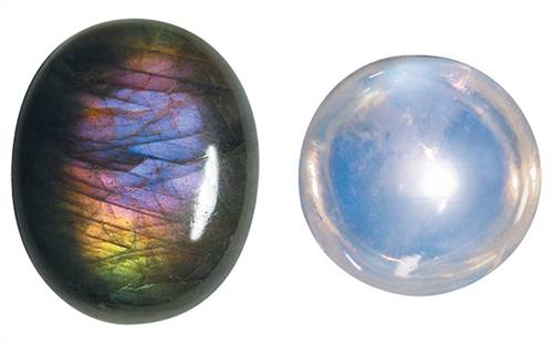 Spectrolite (Left) Rainbow Moonstone (Right). Image courtesy: Greg C Grace