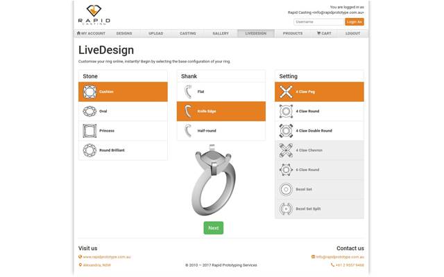 Rapid Casting’s LiveDesign web portal.