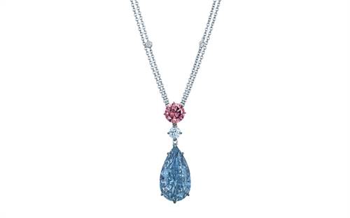 An 8-carat blue diamond necklace was the top lot at a Christie's auction