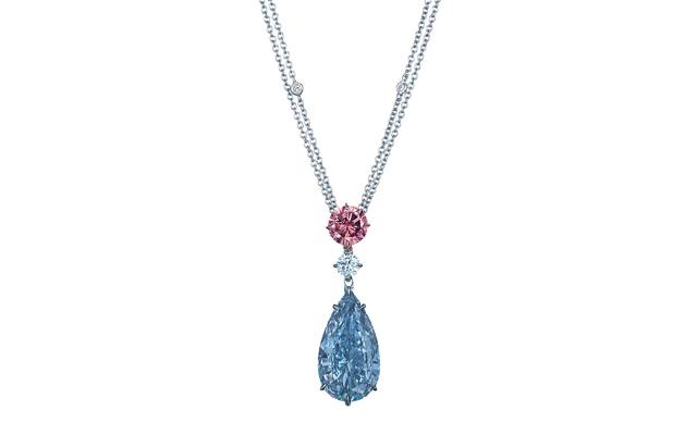 An 8-carat blue diamond necklace was the top lot at a Christie's auction