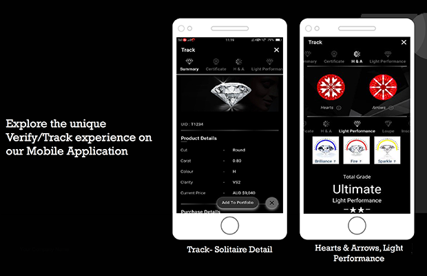 Each diamond above 0.1 ct has a unique profile that can be registered and viewed through a consumer-based app. From mine to finger, the customer holds details from where their stone was mined.