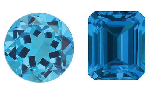 Swiss blue Nigerian topaz (left) | Swiss blue topaz (right)