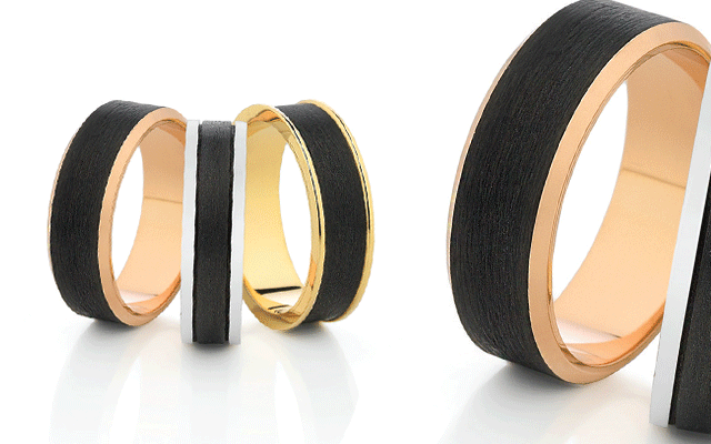 Dora’s carbon fibre men’s wedding rings