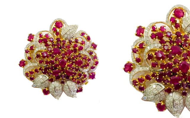 Shwe Se Gems & Jewellery's cluster-style earrings with Burmese natural rubies