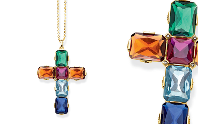 Thomas Sabo's handcrafted extra extra-large cross pendant with colourful stones