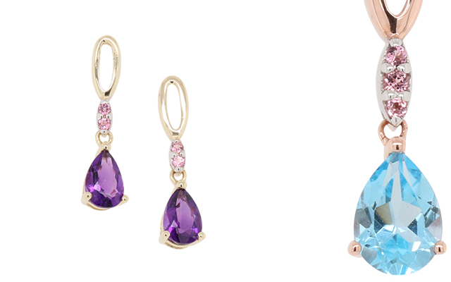 Worth & Douglas' new earrings and pendants featuring colour gemstones.