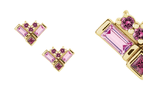 Pink sapphire, rhodolite garnet and pink tourmaline combine in these stunning earrings from Stuller.