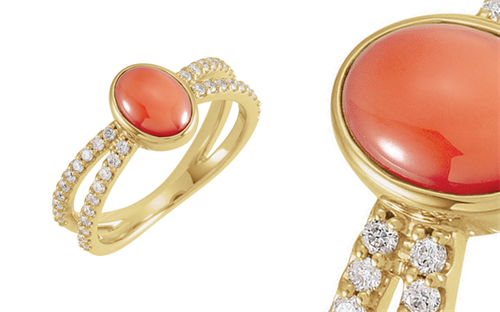 Stuller coral cabochon split-shank ring.