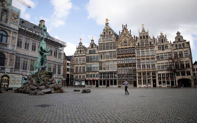 An empty square in Antwerp, Belgium, where four diamond bourses were closed this week. Image credit: Associated Press