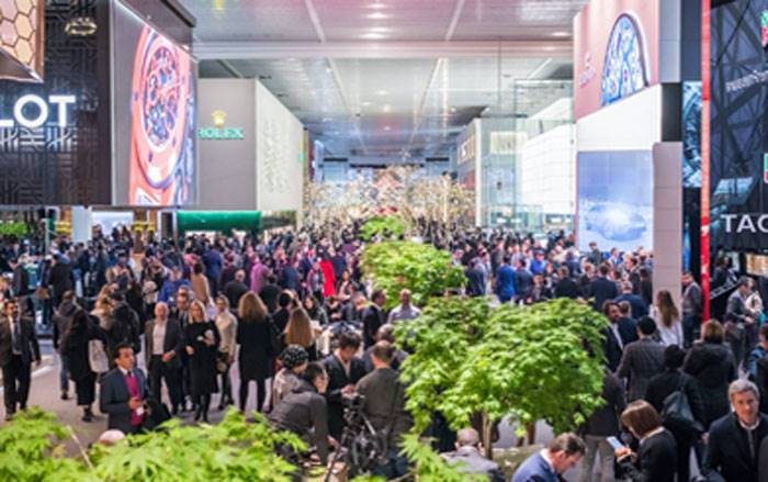 All four LVMH brands will no longer exhibit at Baselworld. Pictured: Baselworld's Hall 1 in 2019 with all brands present.