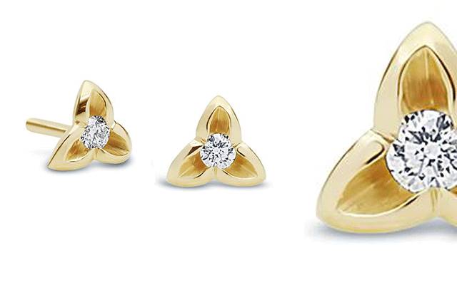 18-carat yellow gold and diamond earrings from the Wild Iris collection by Daniel Bentley.