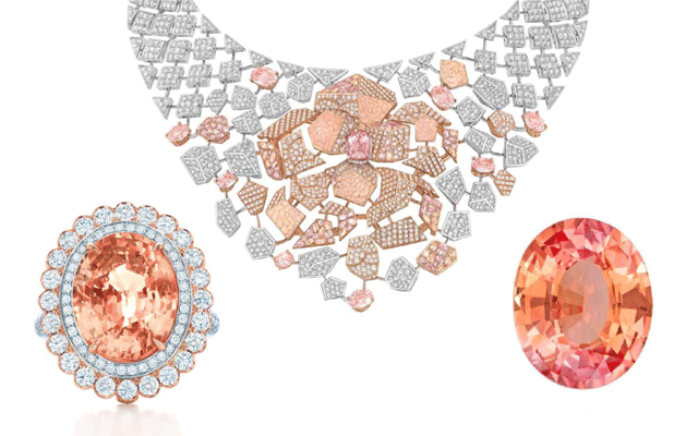 L to R: Chanel necklace; Tiffany & Co. ring; multi-colour faceted Padparadscha stone.