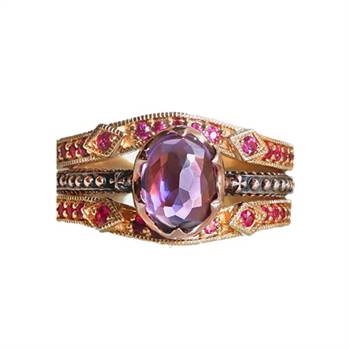 Amethyst Rosary stacking ring & Belle Epoque ruby rings by Victoria Buckley