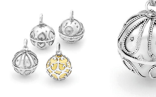 Harmony Ball pendants by Bella Donna Silver.