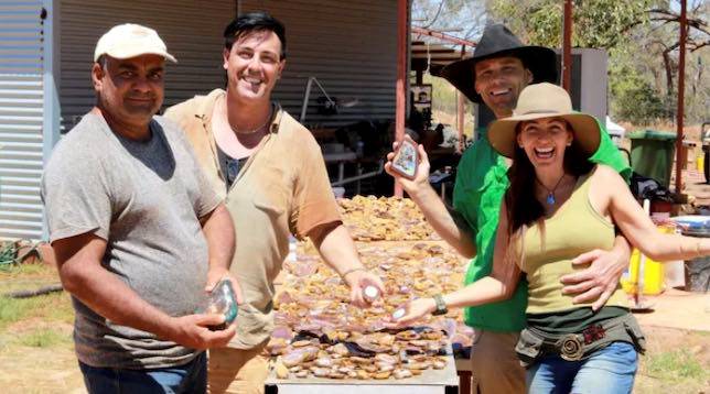 The group who discovered the opal deposit near Yowah: (from left) David Darby, Isaac Andreou, Chris Daff, and Sofia Andreou. Image credit: Discovery Channel