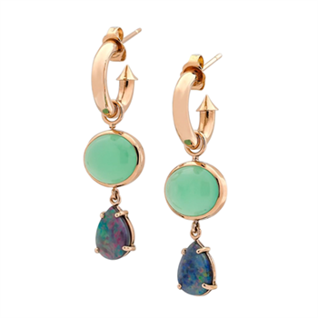 Chrysoprase earrings by Fealofani Elisara.