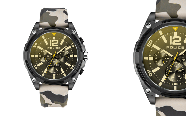 Police ‘Sandwood’ men’s watch with camouflage silicon strap.