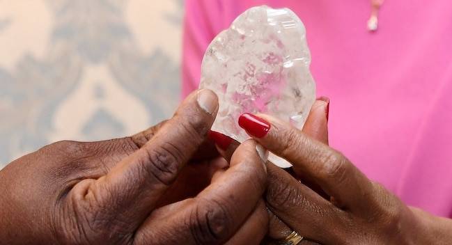 Mined by Debswana, a joint venture between De Beers Group and the Botswanan government, this 1,098-carat stone is one of two massive stones unearthed in Botswana in recent weeks.  Image credit: Debswana