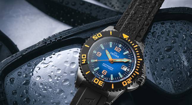 Delma is known for its performance dive watches. Pictured: The new Delma Blue Shark III Azores