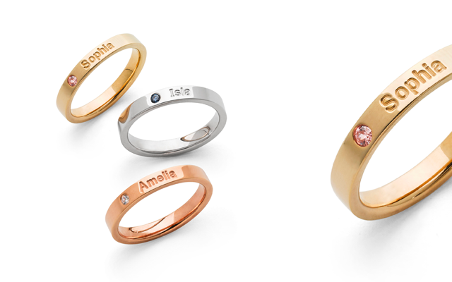 Worth & Douglas’ new Luv You Collection of stackable rings.