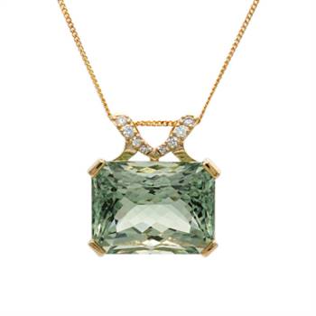 Green amethyst emerald cut pendant by Paul Taylor.