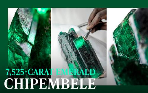 The 7,525-carat emerald named Chipembele, meaning “rhino” in the local dialect of Bemba, was discovered this July by geologists Manas Banerjee and Richard Kapeta. Image: Gemfields