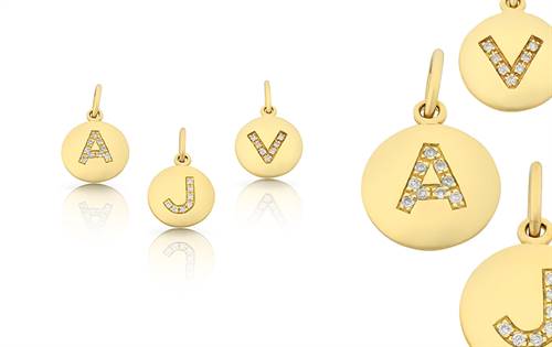 9-carat gold Initial diamond-set pendants by Patterson Fine Jewellery.