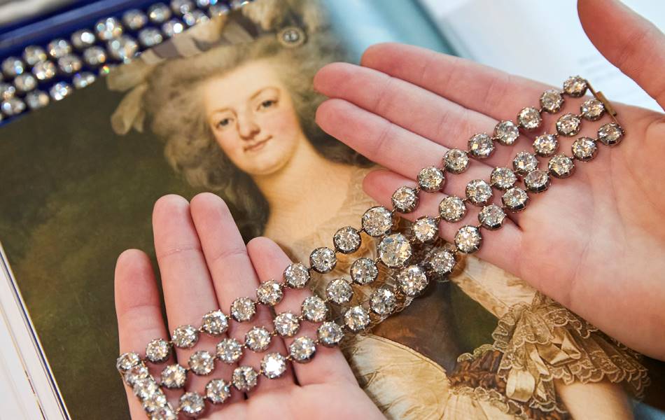 A pair of diamond bracelets, each set with 112 diamonds, that were owned by Marie Antoinette and handed down to her daughter after her death.  Image: Reuters