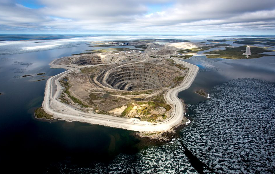 Aerial view of Canadian Diavik diamond mine which now belongs to Rio Tinto. Image: Dominion Diamond