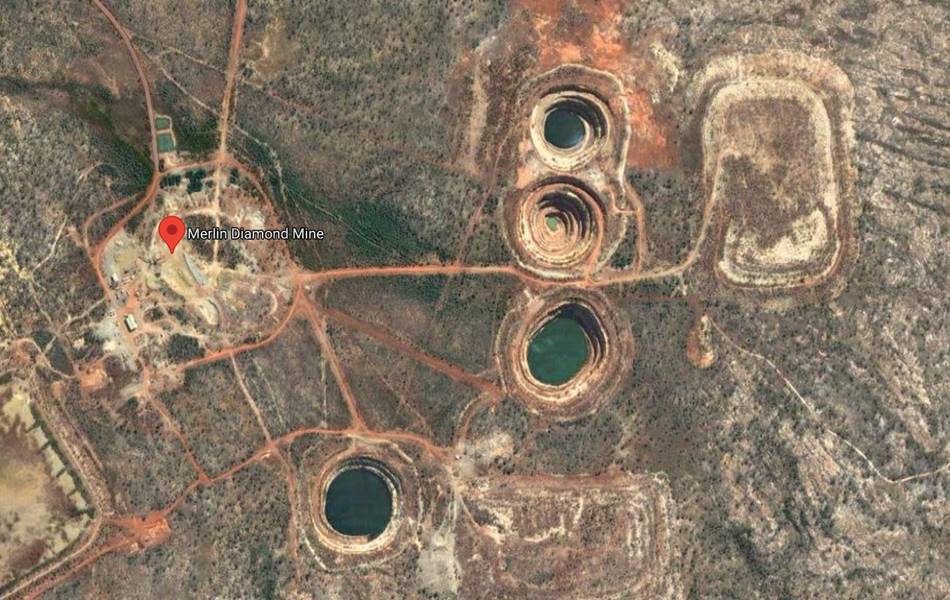 Lucapa aims to produce 2.1 million carats throughout Merlin’s expected 14-year ‘lifespan’ based on the company’s feasibility study, with projections centred on a combination of open pit and vertical mine development. <b>Image:</b> Google Maps