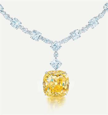 The Tiffany Yellow Diamond, currently weighing 128.5-carats, is one of the largest yellow diamonds ever discovered and originally weighed 287.42-carats in the rough when discovered in 1878 in the Kimberley mine in South Africa.