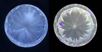 Violets have distinctive fluorescence colours under UV, particularly the short-wave reaction (right) that would normally be weak for most natural diamonds. Image: Delta Labs / Gemetrix