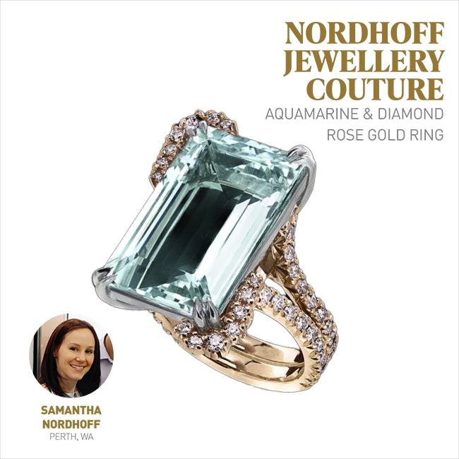 Aquamarine and Diamond Rose Gold Ring by Samantha Nordhoff