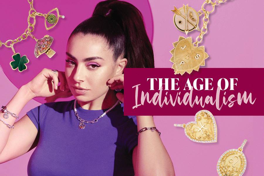 Hero Image: Pandora ME Campaign 2022 featuring Charli XCX; Jewellery Clockwise from Left: Annoushka; Foundrae; Briony Raymond