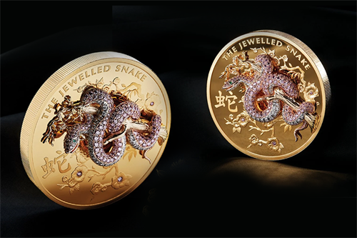 This is the sixth release from its exclusive range of diamond-studded coins, joining the Jewelled Phoenix, Dragon, Tiger, Horse and Koi coins. Photo: The Perth Mint