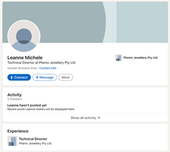 Intriguingly, an inactive profile for a person named Leanne Michele at Phenix Jeweller still appears on Linkedin.