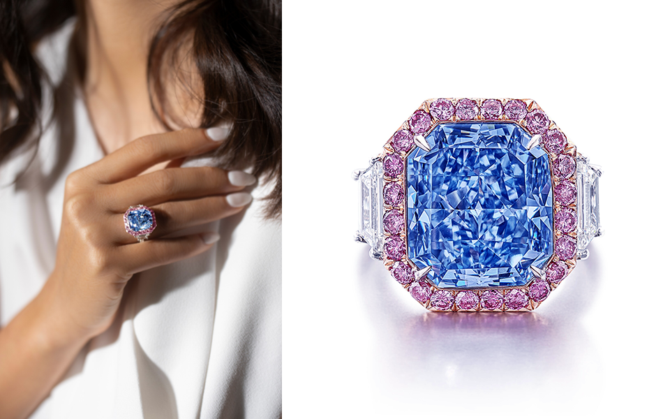 One of the world’s largest blue fancy colour diamonds, the Infinite Blue, has sold at Sotheby’s in Hong Kong for $US25.3 million ($AU39.78 million). | Source: Sotheby's