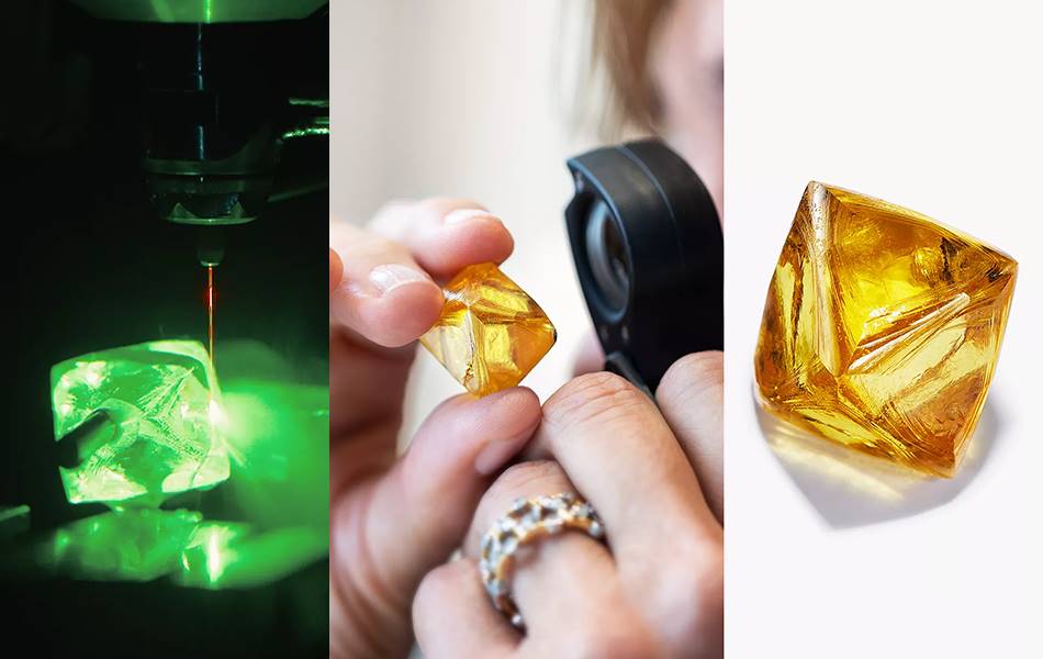 The largest vivid yellow fancy colour diamond discovered in Canada has been cut into two remarkable emerald-cut stones by Tiffany & Co. | Source: Tiffany & Co.