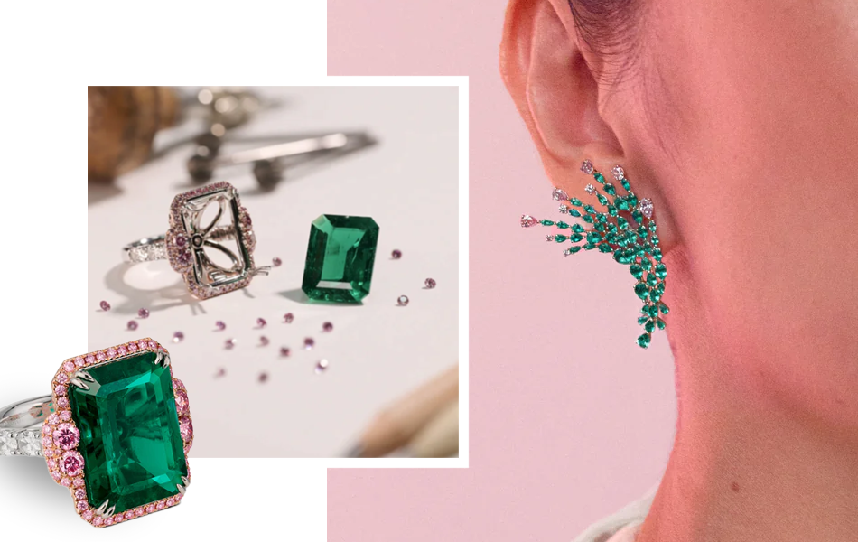 Muzo x Glajz's ‘Green Jewel Tradition Collection’ features 13 exquisite, one-of-a-kind pieces ranging from cocktail rings to brooches.