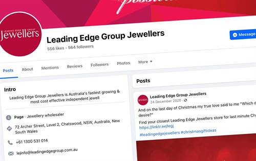 Despite its membership declining by 84 per cent since 2019, Leading Edge Jewellers' Facebook page claims it is 'Australia's fastest growing & most cost effective independent jewellery group'. It has not posted for two years and it's website is non-functional.