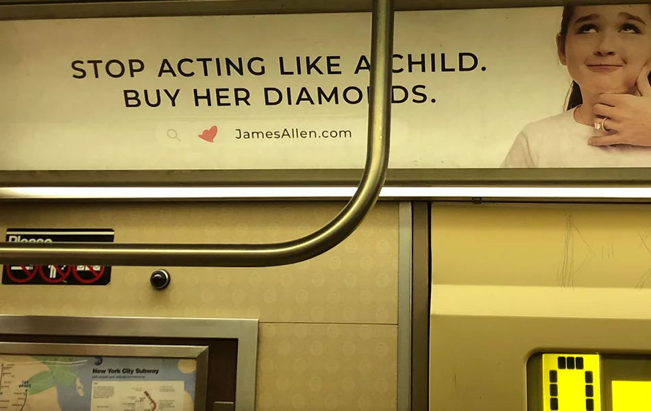 A new marketing campaign from online jewellery retailer James Allen has drawn the ire of consumers on social media. | Source: Reddit