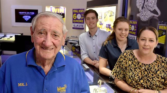 Graham Jackson with staff at Loloma Jewellers as he announces his retirement at 88 years old. | Source: Townsville Bulletin