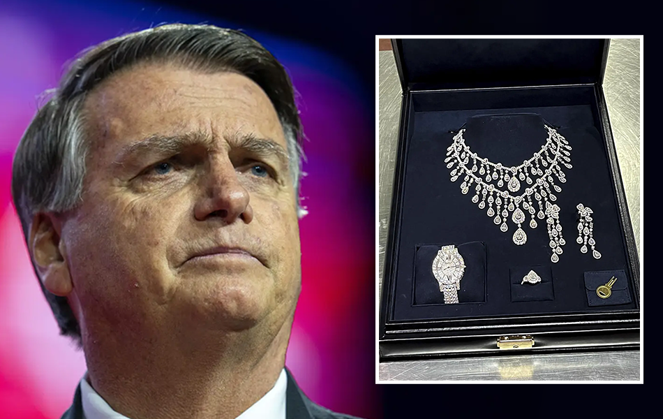 In 2023, federal police investigated Bolsonaro and several military officials on suspicion of smuggling diamond jewellery into Brazil. | Source: Brazil's Federal Revenue Department via AP/Alex Brandon