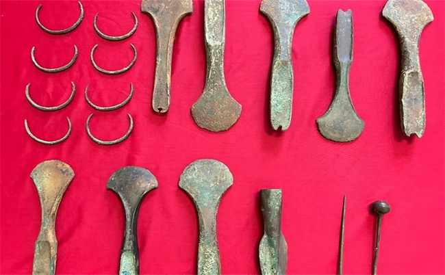 Artefacts made of bronze found at an archeological site in the Czech Republic.