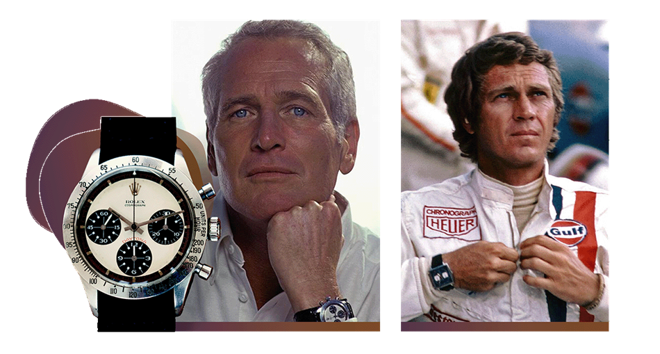 <center><b>L to R:</b> Rolex, Paul Newman; Tag Heuer, Steve McQueen