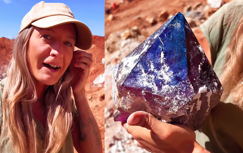 A video of a couple unearthing a gigantic four-kilogram gemstone in the Australian outback is making waves on social media. | Source: Kirsty McMullan